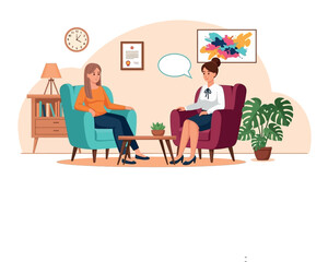 Psychologist providing therapy session to female client indoors