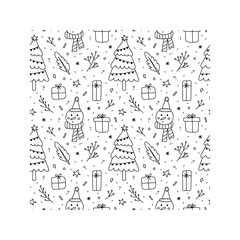 Obraz premium Christmas seamless pattern with trees and snowmen.