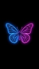 Neon butterfly on black background