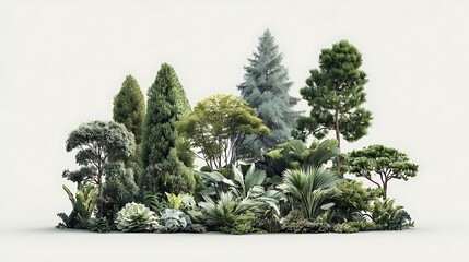 Many different type of plants isolated on the white background 