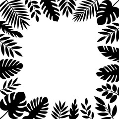 Tropical leaves frame. Black silhouette