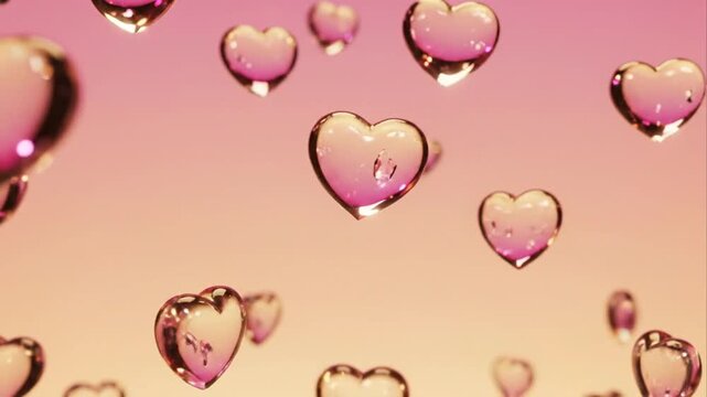 Floating heart shaped objects against a gradient background