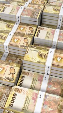 Sri Lanka 5000 Rupee Banknote Vertical (Mobile) 3D Animation ? Mobile Finance Motion, Money Flow, Economy, Banking, Business and Currency Exchange Visualization