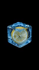 Lemon Slice Frozen in Ice Cube