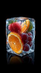 Fresh fruits and ice cubes create a vibrant and refreshing display