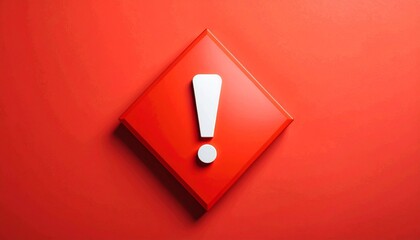 White diamond‑shaped warning sign with black exclamation mark centered on solid red background, bold and high‑contrast.