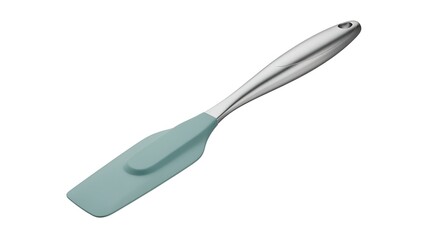 Angled silicone spatula with a metal handle, ideal for baking or cooking tasks