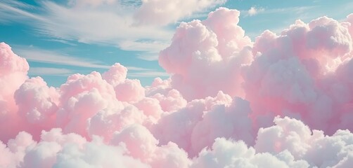 Fluffy pink and blue cotton candy cloudscape, whimsical candy floss landscape,  dreamlike,  cotton candy clouds