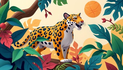 Fototapeta premium Vibrant Jaguar Paper Cut Artwork.