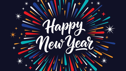 Festive 2026 New Year greeting card with colorful firework explosion. Vector illustration for holiday celebration on a dark background
