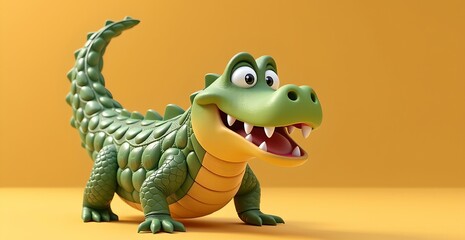 Fototapeta premium Vibrant Cartoon Crocodile with Bright Background.