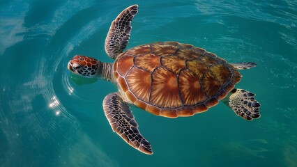 Fototapeta premium Sea Turtle Swimming in Clear Blue Ocean