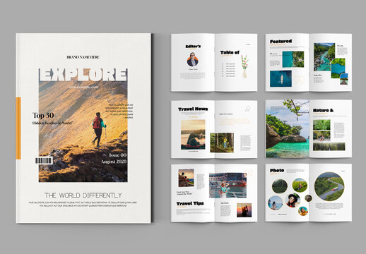 Travel Magazine Template with Scenic Layout and Editorial Design