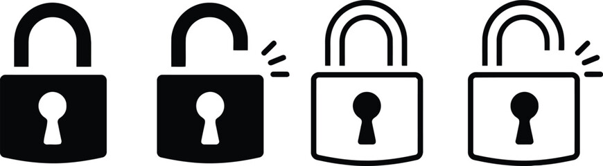 padlock, lock, unlock, security, icon, symbol, silhouette, outline, black, white, background, closed, open, secure, protection, safety, data, access, keyhole