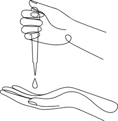 Continuous line art illustration of a hand holding a pipette in a clean minimal laboratory style