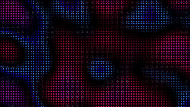 Animated abstract technology dark background random blue and red led dots and grid 4K. Loop dark halftone background