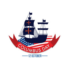 Columbus Day Celebration with Ship and American Flag.