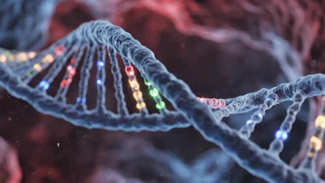 Closeup of DNA Double Helix with Illuminated Base Pairs in Laboratory Environment