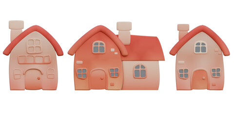 3d illustrations of house and cottage cute cartoon style for scenes decoration.3d render.