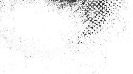 Black speckle and halftone pattern overlay on white background grunge texture