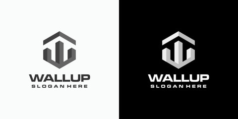 Vector logo design of the initial W in the shape of a geometric hexagonal fortress with a modern, simple, clean and abstract style.