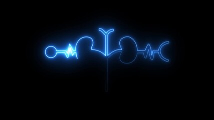 Glowing Human kidney icon animation. This renal system symbol is a neon kidney 4k animation. The kidney was divided into the right and left halves icon animated. heart .