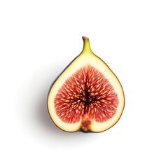 Isolated half fig fruit healthy food closeup macro shot on white background for nutrition recipe diet