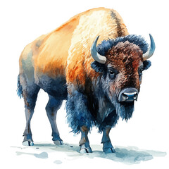 Hand-drawn watercolor artwork of American Bison, vector, isolated on a white background. © deltrion