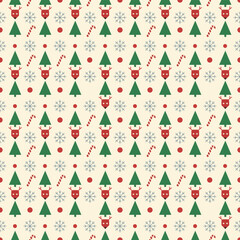Classic Christmas Reindeer and Tree Seamless Pattern