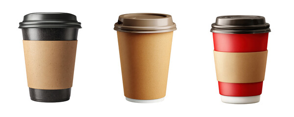 Coffee cups in different colors isolated on transparent background png