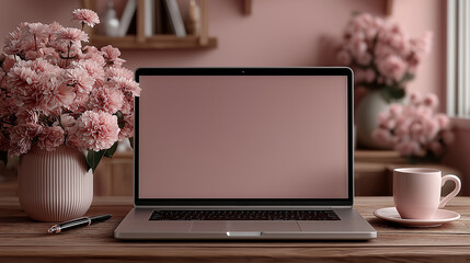 Flat lay of laptop closed on wooden desk technology device computer equipment digital workspace office gear tech gadget modern computer work setup office equipment generated AI