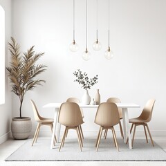Dining room interior design modern minimalist style with table chairs and pendant lights decor ideas