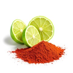 Fresh limes with chili powder bright color for food photography and cooking recipe ingredient close up view
