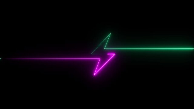 Neon line Battery charging power symbol icon. Neon lightning bolt sign. Lighting bolt icon. Neon battery icon concept.