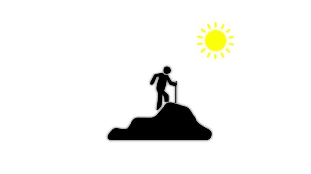 Mountain climber icon .Hiking man Silhouette. hiking man with rucksacks silhouette . Outdoor banner template Climber background .