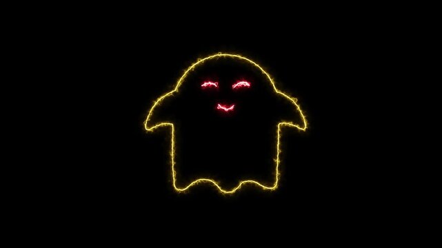 Neon cute ghost icon. Glowing neon benevolent spirit icon on dark background. A stylize glowing neon icon representing a soft, benevolent presence icon.