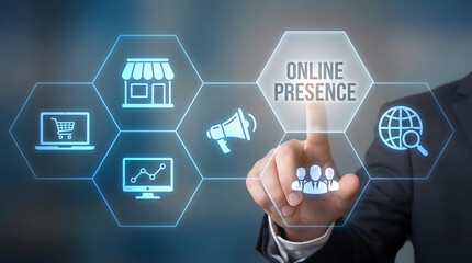 business professional managing online presence on digital interface