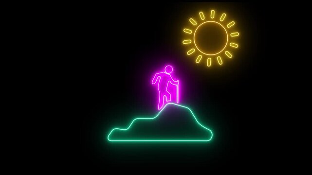 Mountain climber icon .Hiking man Silhouette. hiking man with rucksacks silhouette . Outdoor banner template Climber background .