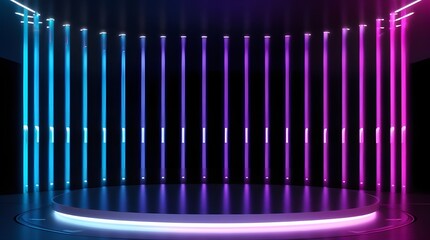 3d abstract neon light podium background