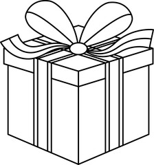 Christmas gift line drawing transparent PNG. Christmas gift vector illustration. Christmas gift outline. Gift box PNG. Christmas gift line art.