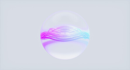 Futuristic glowing abstract orb with neon waves in light background. AI technology concept. 3d rendering