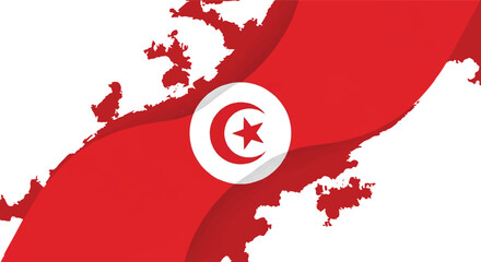 Tunisian flag and map background, a patriotic and national symbol of Tunisia.