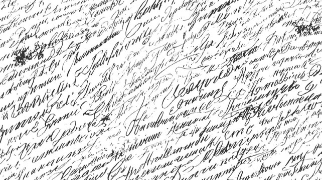 Black handwritten script on white background abstract texture antique calligraphy