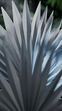 Detailed close-up of an elegant succulent plant with striking blue-grey and silver spiky leaves forming a captivating natural pattern Perfect for modern botanical