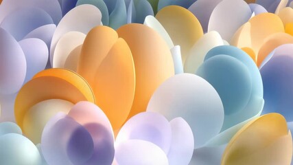 Soft pastel balloons cluster together in abstract composition creating dreamy celebration background ideal for birthday party graphics children events and festive branding