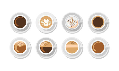 Minimal flat vector set of assorted coffee cups  illustration, easily editable.