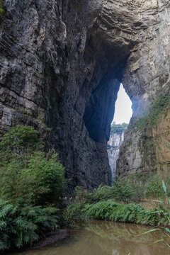 Qinglong bridge or Green Dragon Bridge at Wulong Karst Geological Park, Chongqing.