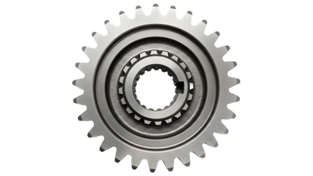 Close-up of a Metal Gear Assembly with Multiple Rings and Teeth on Black cogwheel mechanism