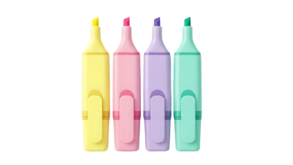 Four Pastel Colored Highlighters Lying Side by Side on a White Background markers pens