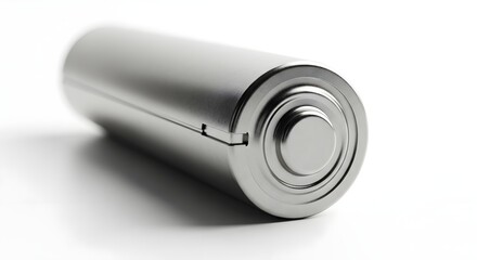 Shiny Silver Cylindrical Battery on White Surface